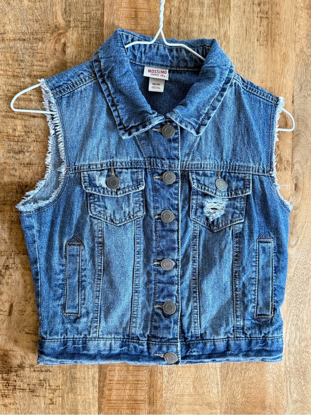 Mossimo Supply Co Distressed Denim Vest Women’s XS Medium Wash Jean Vest